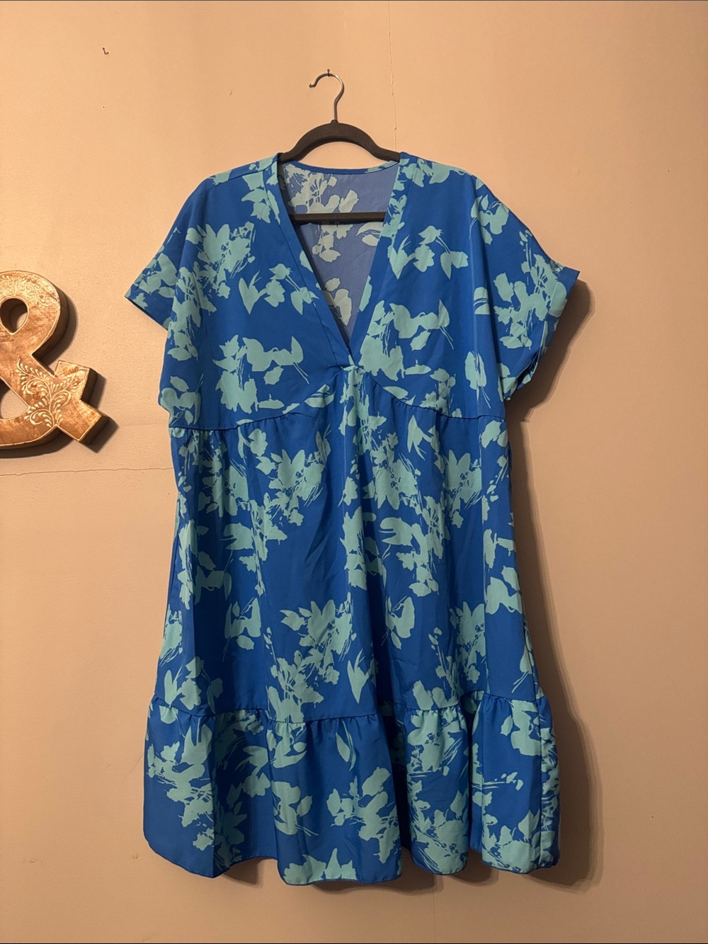 Blue Floral V-Neck Women's Dress SHEIN size 2x